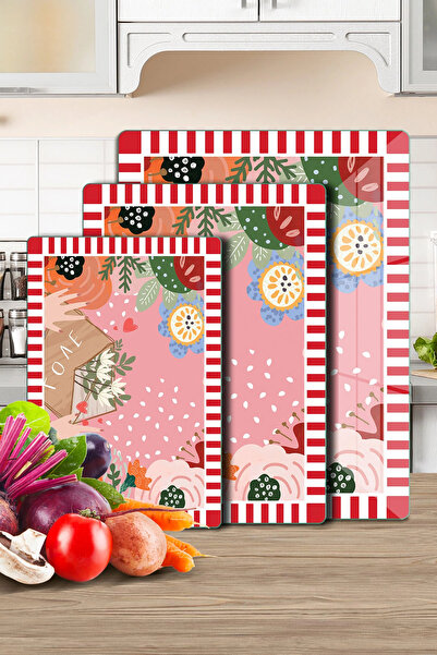 Decovetro 3-Piece Glass Cutting Board and Presentation Tray Set with Mixed Co...