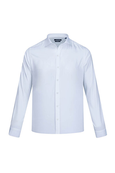 Hatemoğlu Beyaz Slim Fit Açık İtalyan Yaka Uzun Kollu Saten Gömlek