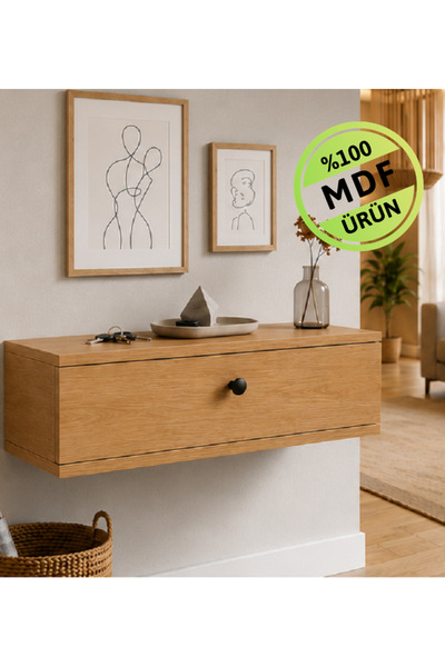 ENG AHŞAP Duvara Monte Dresuar 80x25x20 cm | Safir Meşe MDF | Kapaklı Asma Ko...