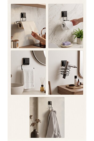 NTC METAL Luxury 5-Piece Bathroom Accessory Set Adhesive Toilet Paper Holder,...