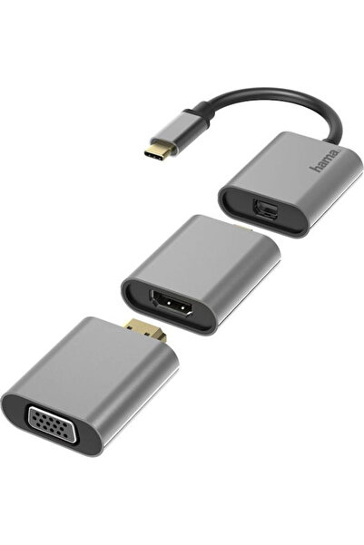 Hama Convertor USB-C tată la HDMI / VGA / mini DisplayPort mamă Gri 1 buc. 00...