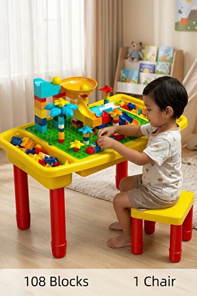 Generic 1 Plastic Multifunction Activity Table Chair Set 108 Large Blocks Sto...