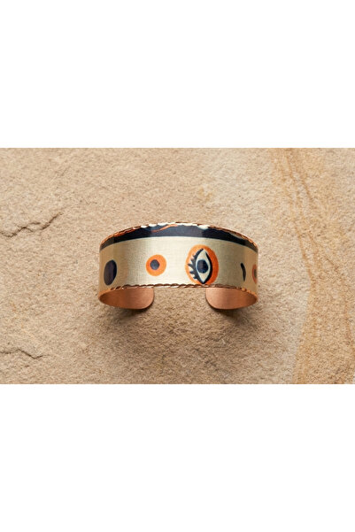 Erol Bakır Copper Evil Eye Minimal Patterned Wide Adjustable Cuff Bracelet