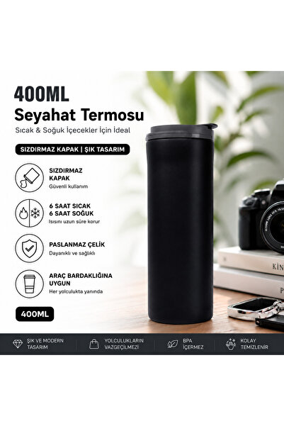 makro 400 ml colorstay flip paslanmaz çelik termos bardak siyah