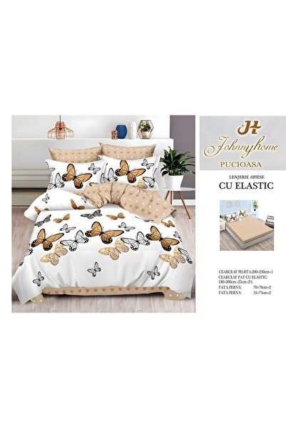 naniland.ro Lenjerie de Pat Bumbac Satinat 2 Persoane 6 Piese cu Elastic 180x...