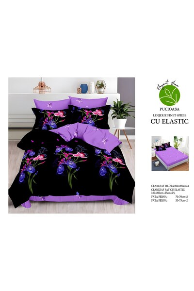 naniland.ro Lenjerie de Pat Bumbac Satinat 2 Persoane 6 Piese cu Elastic 180x...