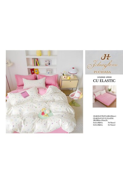 naniland.ro Lenjerie de Pat Bumbac Satinat 2 Persoane 6 Piese cu Elastic 180x...