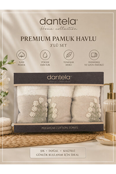 Dantela 30x50 Nakışlı %100 Pamuk 3'lü Mutfak Havlusu