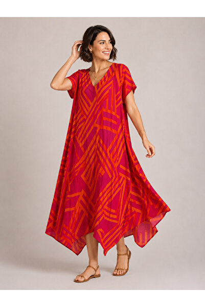 Sibel Günay Butik Φούξια φόρεμα με γεωμετρικό σχέδιο 130 εκ. 100% βαμβάκι βισ...