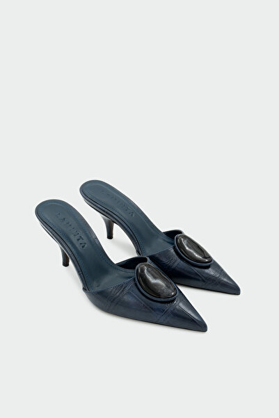 LAMİNTA Rizzoli Natural Stone Detailed Women's Navy Blue Heeled Slippers