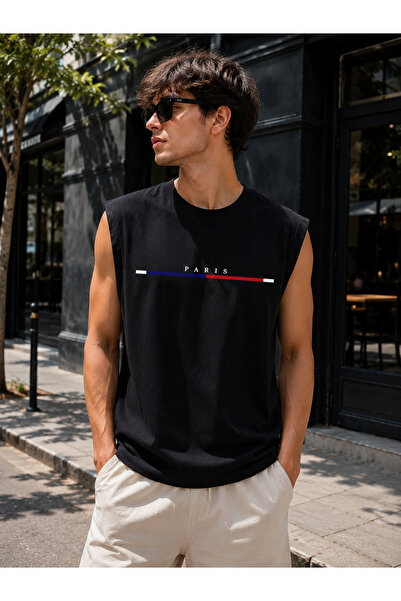 caddekombin Zero Sleeve Unisex Paris Cotton Combed Cotton Crew Neck T-Shirt