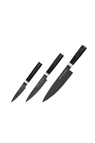 Samura Set 3 cutite StoneWash, inox, negru