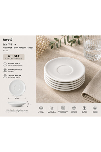 Bonnami Bonna Iris White Gourmet Coffee Cup Saucer Set of 6 / 12 cm White Por...
