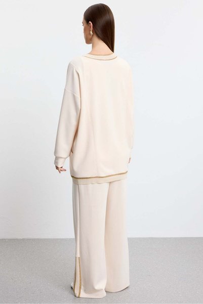 Tığ Triko Sim line ribbed pants set beige