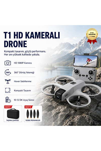 hızlı store Gri T1 HD Kameralı 360° Dönüşlü taşınabilir Kompakt Drone