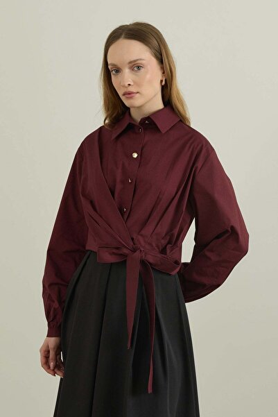Merve Gültekin Short poplin shirt with tie detail