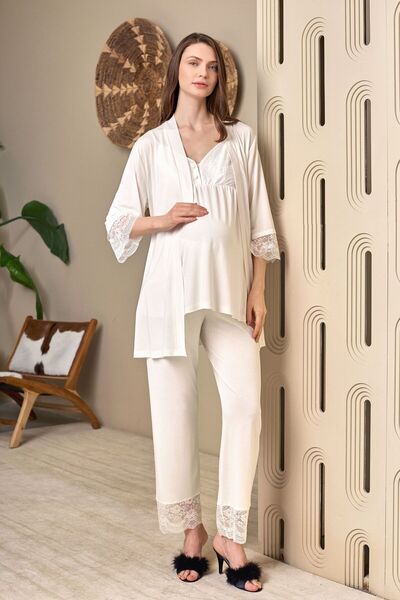 Lohussa New Season Ecru Summer Elegant Lace Detailed Design Thin Straps Butto...
