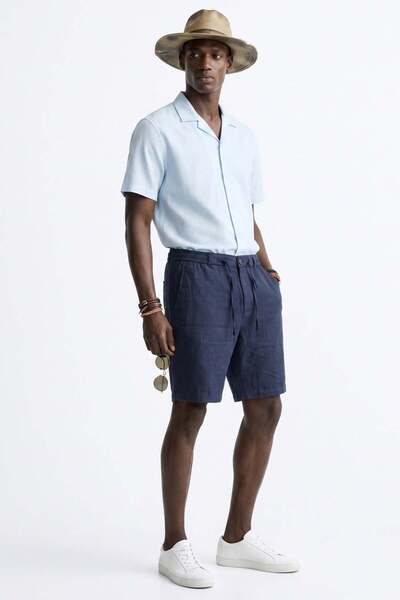BARRELS AND OIL Men's Tie-Waist Short Shorts - Navy Blue