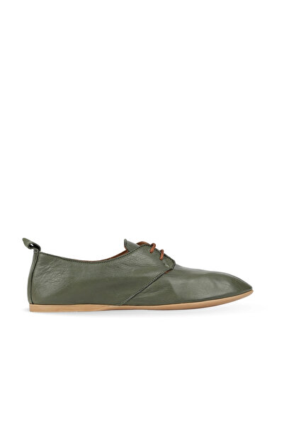 BUENO Green Leather Women's Flat Ballerinas