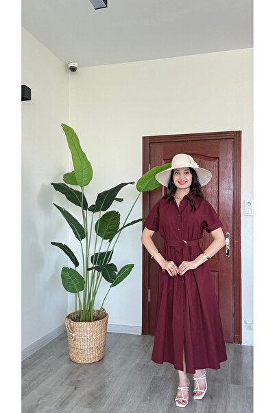 modadagiyim Short Sleeve Buttoned Belted Maxi Length Shirt Collar Very Stylis...