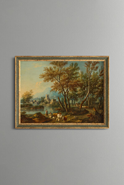 epiqart Shepherdess and Garda Lake Landscape - Vintage Patterned Painting - F...