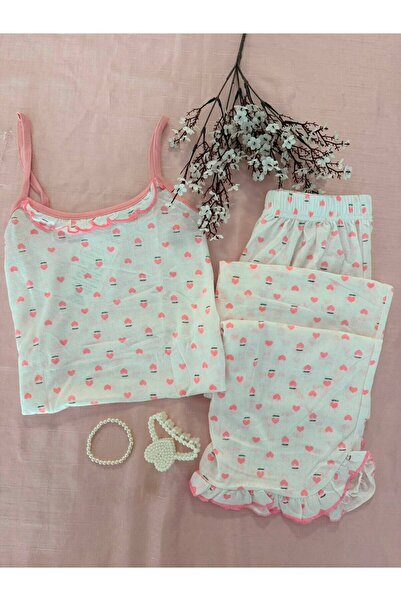 MH Moony Homewears 2-Piece Salmon Heart Detailed Long Bottom Pajama Set