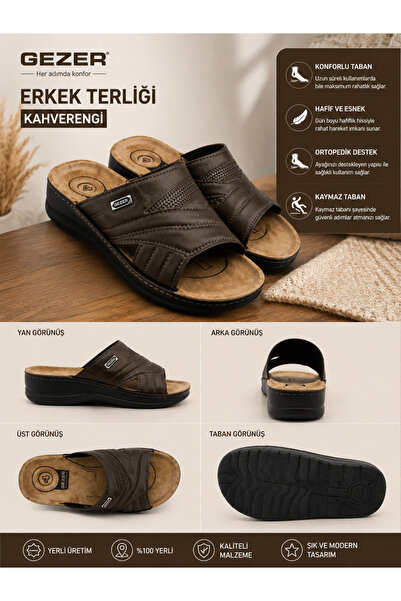 GEZER Men's Slippers Dark Brown 1 Piece Comfortable Sole Lightweight Flexible...