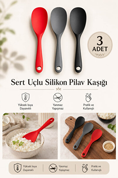 Anadolu Saray Set of 3 Hard Tip Silicone Serving Spoons, Pilav Dessert Spoon,...