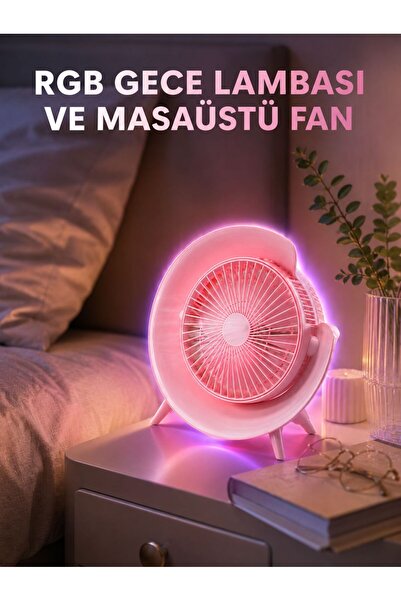 Mor AVM Gece Lambalı Renk Değiştiren Masaüstü Fan