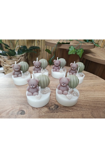 Di&Em Design Collection 6'lı Bebek Hediyelik Mum Uçan balonlu Ayıcık Figürlü ...