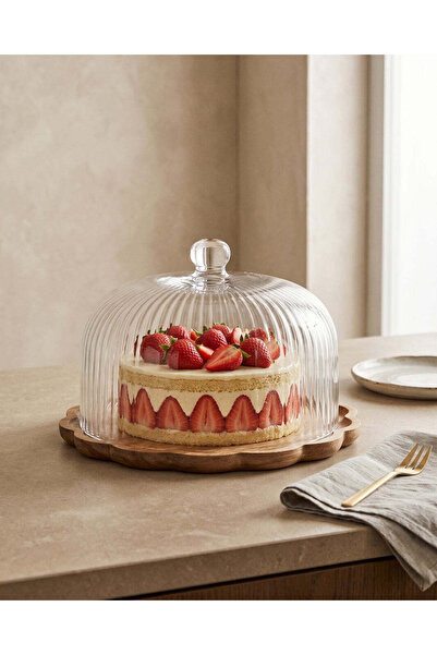 REDTAG Clear Glass Cake Dome With Wooden Tray (Large)