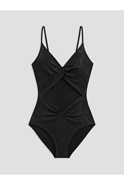 LC Waikiki Lcw Dream Black V-Neck Swimsuit with Twist Detail for Women