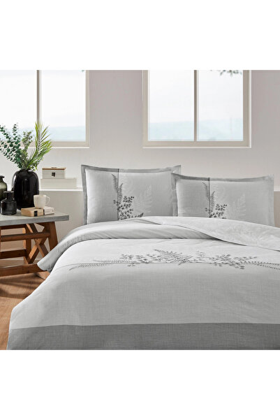 Özdilek Double Duvet Cover Set Helecho Gray Elastic Fitted Sheet