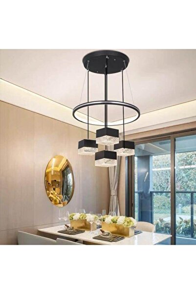 EMPORIO COLLECTION Μοντέρνο στρογγυλό κρεμαστό φωτιστικό οροφής LED με 4 μαύρ...