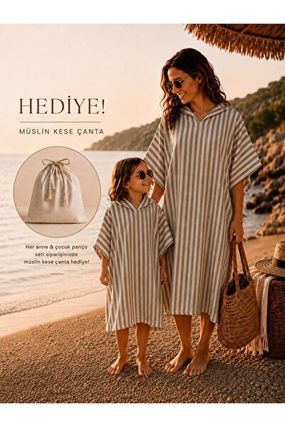NUNA'S Atelier Trüf | Anne & Çocuk Panço Seti | Kapüşonlu Plaj ve Havuz Panço...