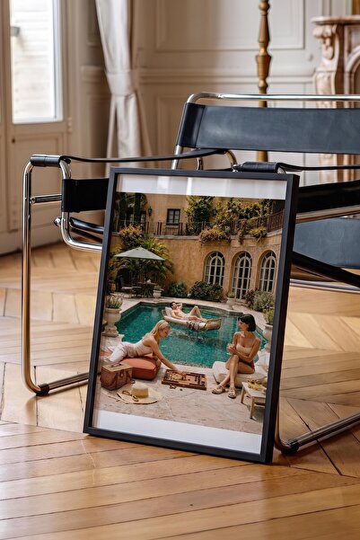 Postifull Poolside Poster, Black Framed Poster, Old Money Series, No:113199