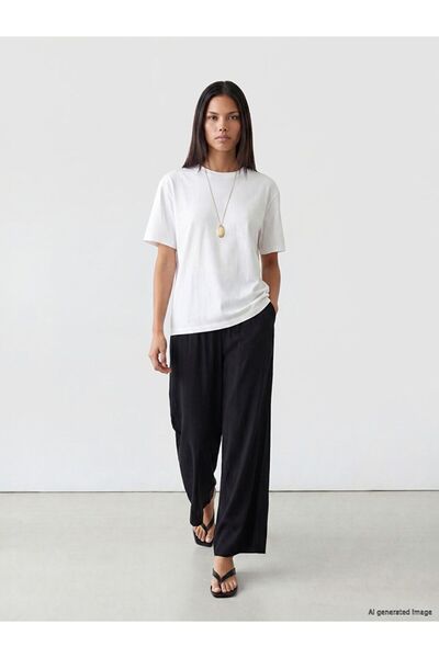 LC Waikiki Lcw Modest Black Elastic Waist Wide Leg Women's Trousers