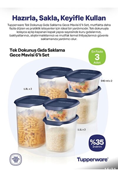 Tupperware Tek Dokunuş set 6 parça