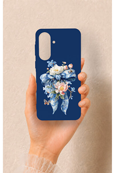 Vip Case Samsung A57 Uyumlu Mavi Kurdeleli Çiçek Desenli Silikon Kılıf