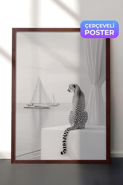 Postifull Çita ve Yelkenli Posteri, Kahverengi Çerçeveli Poster, Old Money Se...