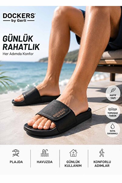 Dockers By Gerli Adjustable Velcro Men's Slippers - Black-Brown