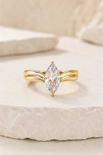 Alexis Carrel Lucia Marquise Cut White Zircon Stone Adjustable Gold Ring