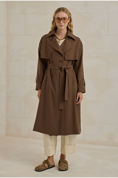 HEQA Windbreaker Tencel Long Trench Coat Brown