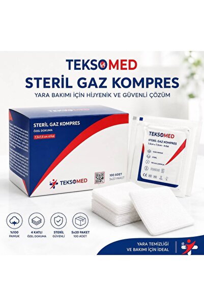 TEKSOMED Steril Gaz Kompres 7,5 7,5 4 kat 5x20 li paket 100 adet