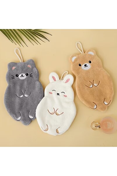 Havlum Sevimli Tavşan Kedi Ayı Şekilli Askılı El Havlusu Yumuşak Mikrofiber B...