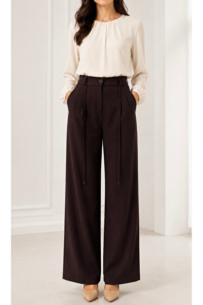 uzhanem Adriana Woven Fabric Palazzo Pants with Elasticated Back Waistband
