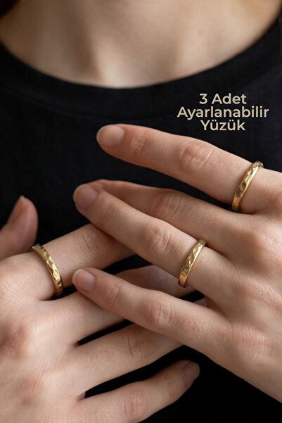 NBS Beautiful Naturel Stones 3 Pieces Thin Adjustable Combination Brass Rings...