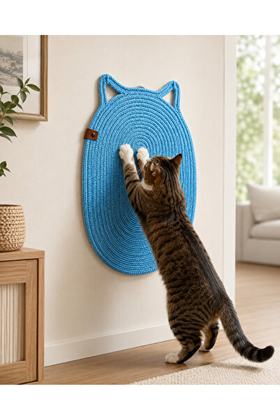 Naspar Blue Color 100% Organic Jute Rope Stitched Cat Scratching Mat Natural ...