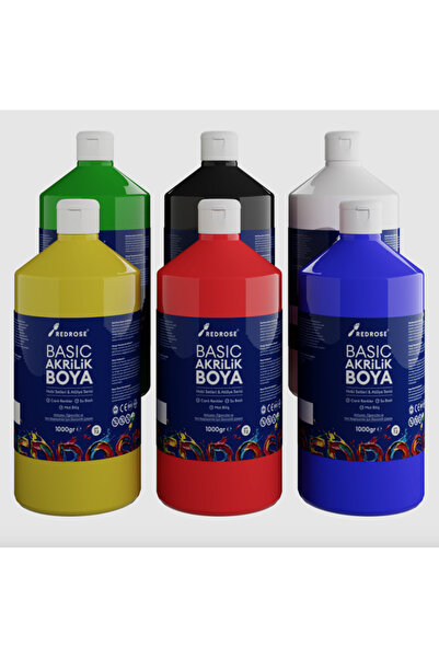 Red Rose Ana Renkler Basic Akrilik Boya 6’lı Set 6x1000gr Dekoratif Hobi Amaç...