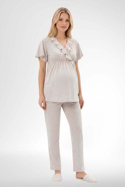 Mecit Pijama Mecit 6403 Vizon Sabahlıklı Lohusa Pijama Takımı